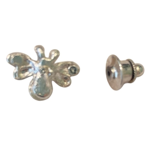 Butterfly Figural mini tie pin faux pearl clear crystals silver tone 1/2 inch - Picture 6 of 8